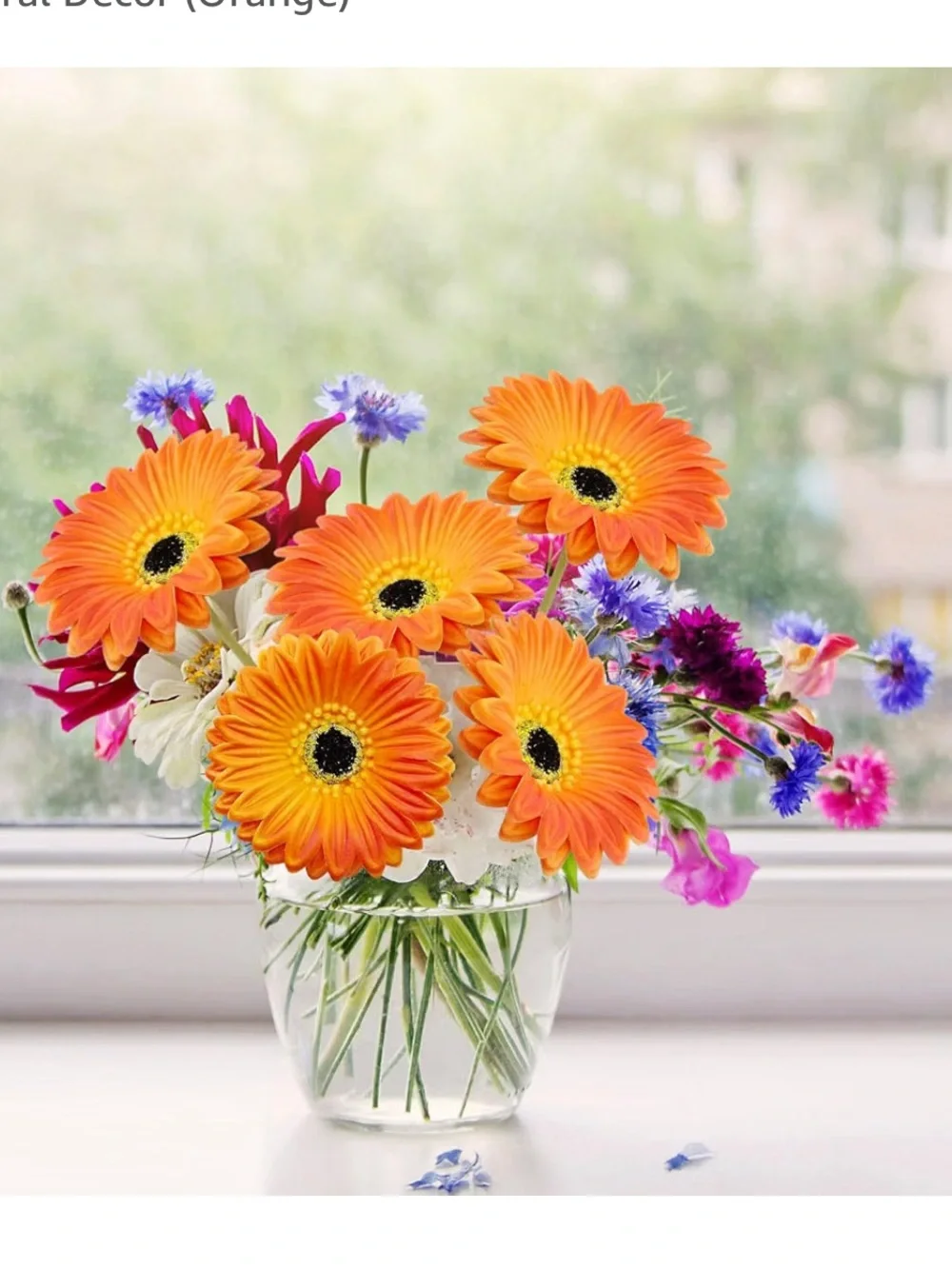 Artificial Gerbera Daisies Flowers Fake Daisy Real Touch(3 packs of 7 stems) 014